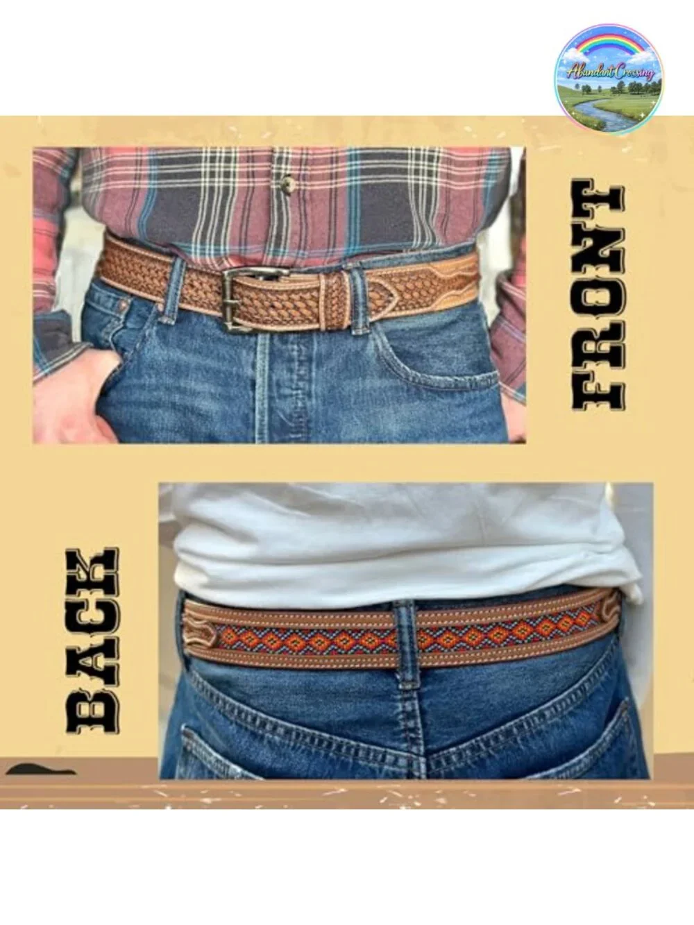 Full Grain Leather Western Belt Men Handmade Beaded Tooled Cowboy Belt 1.5 in